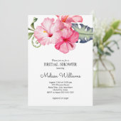 Hibiskus Floral Watercolor Romantisches Brautparty Einladung (Stehend Vorderseite)