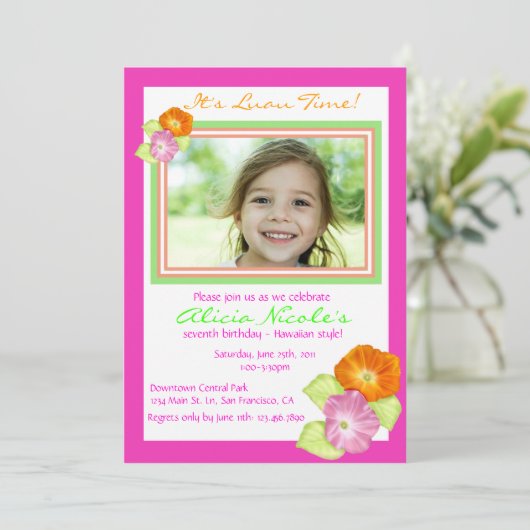 Hibiskus Foto Einladung (Stehend Vorderseite)