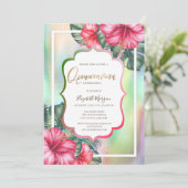 Hibiskus Frame Holographic Quinceanera Einladung (Stehend Vorderseite)