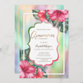 Hibiskus Frame Holographic Quinceanera Einladung (Vorne/Hinten)