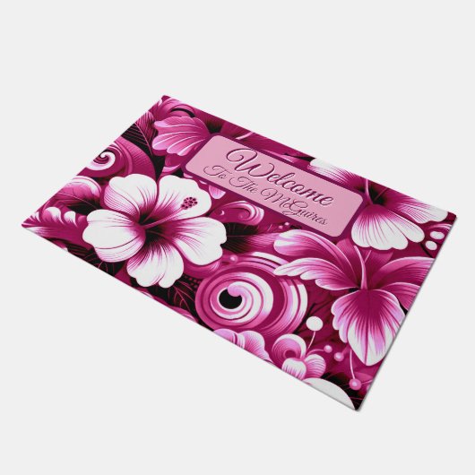 Hibiskus für tropische hawaiianische Blume Persona Fußmatte (Schrägansicht)