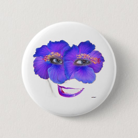 Hibiskus-Gesicht mit Lächeln - Blau Button (Vorderseite)