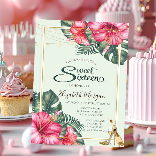 Hibiskus, Gold Heels Glitzer Süß 16 Einladung