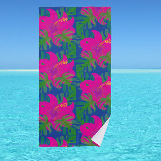 Hibiskus Grün Blau Hot Pink Regenwald-Träume Strandtuch