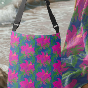 Hibiskus Grün Blau Hot Pink Regenwald-Träume Tragetaschen Mit Langen Trägern