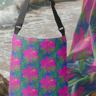 Hibiskus Grün Blau Hot Pink Regenwald-Träume Tragetaschen Mit Langen Trägern