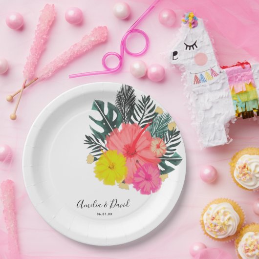 Hibiskus Hawaii Tropical Hand Drawn Floral Wedding Pappteller (Party)