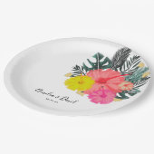 Hibiskus Hawaii Tropical Hand Drawn Floral Wedding Pappteller (Schrägansicht)