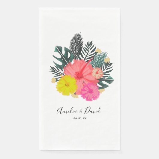 Hibiskus Hawaii Tropical Hand Drawn Floral Wedding Serviette (Vorderseite)