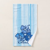Hibiskus Hawaiian Strip - Blau Badhandtuch Set (Handtuch)