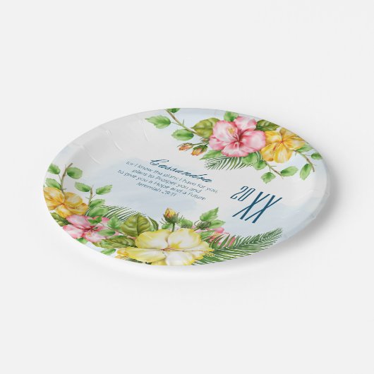 Hibiskus Hawaiian Tropical Floral Abschluss Pappteller (Schrägansicht)