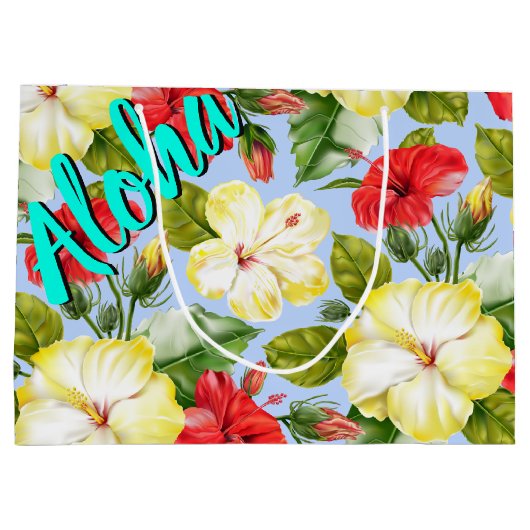 Hibiskus Hawaiian Tropical Floral Große Geschenktüte (Rückseite)