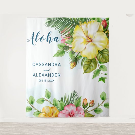 Hibiskus Hawaiian Tropical Floral Wedding Hintergr Wandteppich (Vorderseite)