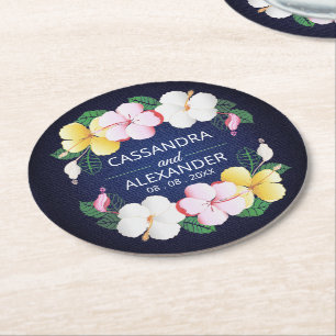 Hibiskus Hawaiian Tropical Floral Wedding Runder Pappuntersetzer