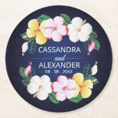 Hibiskus Hawaiian Tropical Floral Wedding Runder Pappuntersetzer (Vorderseite)