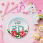 Hibiskus Hawaiian Tropical Personalisiert Geburtst Pappteller (Party)