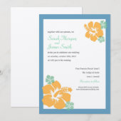 Hibiskus-Hochzeit, hawaiische Blumen, blaue Orange Einladung (Vorne/Hinten)