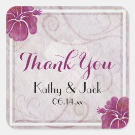 Hibiskus-Hochzeitsaufkleber Quadratischer Aufkleber