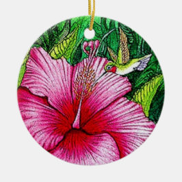 Hibiskus Hummingbird Keramik Ornament