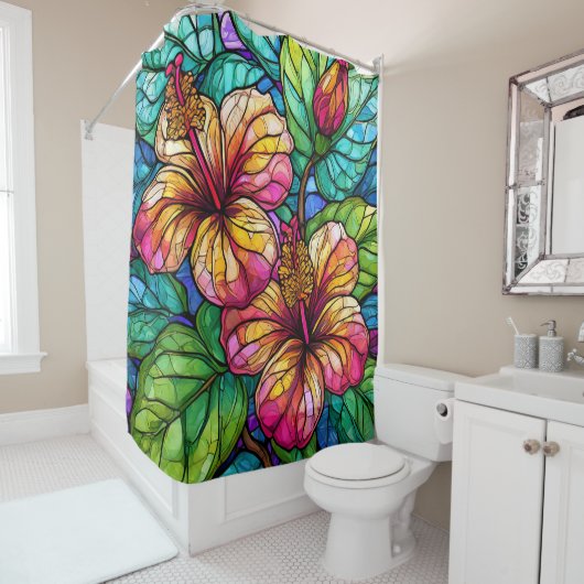 Hibiskus im Stile von Hartglas Duschvorhang (Beispiel)