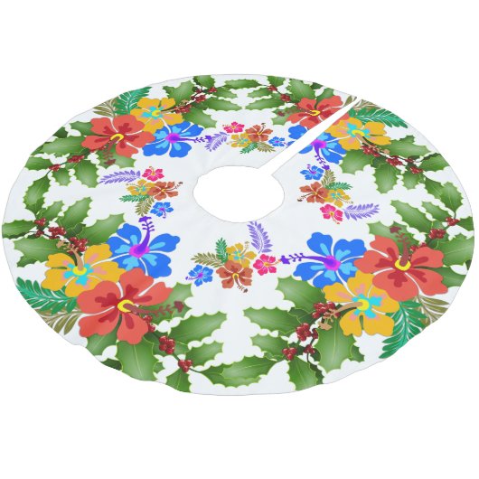 Hibiskus in Holly Tropical Design Polyester Weihnachtsbaumdecke (Schrägansicht)