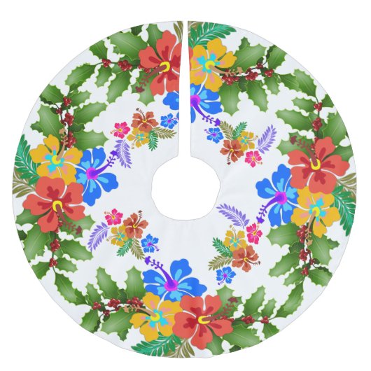 Hibiskus in Holly Tropical Design Polyester Weihnachtsbaumdecke (Vorderseite)