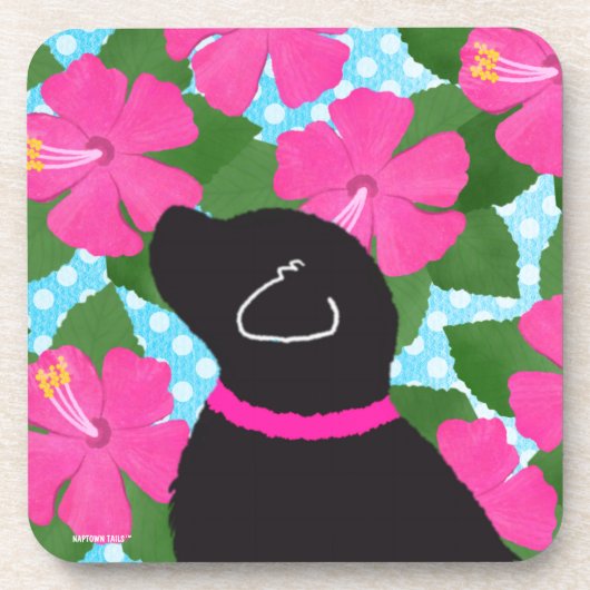 Hibiskus Island Black Dog Untersetzer Set (Vorderseite)