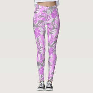 Hibiskus Jungle Hawaiian Tropical Floral Violet Leggings