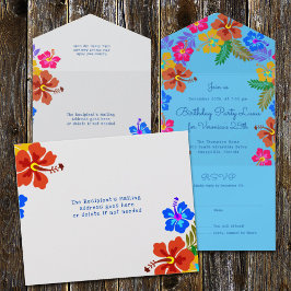 Hibiskus Luau Geburtstagsfeier - alles in einem In All In One Einladung