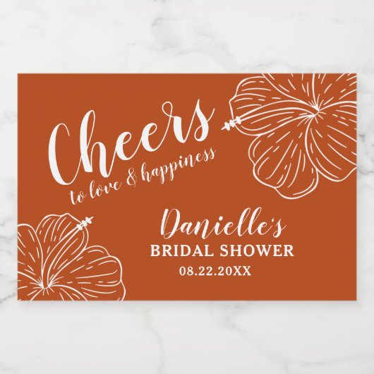 Hibiskus Mini Rust Orange Schaumweinetikett (Einzelnes Label)