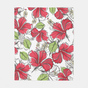 Hibiskus mit tropischen Blätter und Blume  Fleecedecke