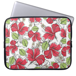 Hibiskus mit tropischen Blätter und Blume Laptopschutzhülle