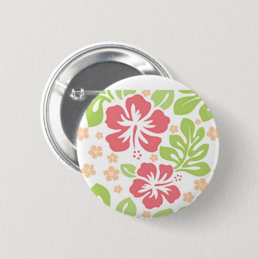 Hibiskus-Muster-rosa Button (Vorne & Hinten)