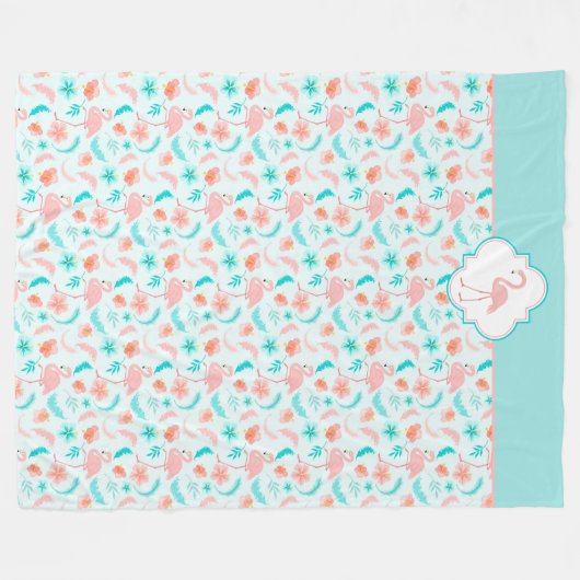 Hibiskus-Muster-Rosa-Flamingo Fleecedecke (Vorderseite (Horizontal))