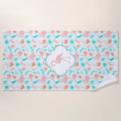 Hibiskus-Muster-Rosa-Flamingo Strandtuch (Vorderseite)