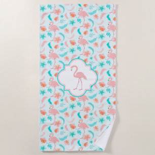 Hibiskus-Muster-Rosa-Flamingo Strandtuch
