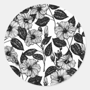 Hibiskus-Muster Runder Aufkleber