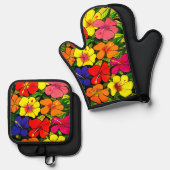 Hibiskus Ofenhandschuh & Topflappen-Set (Vorderseite/Rückseite)