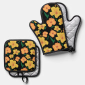 Hibiskus Ofenhandschuh & Topflappen-Set (Vorderseite/Rückseite)