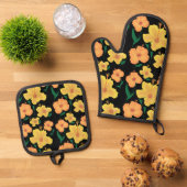 Hibiskus Ofenhandschuh & Topflappen-Set (Oben Unten)