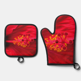 Hibiskus Ofenhandschuh & Topflappen-Set