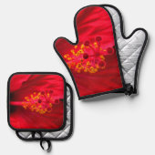 Hibiskus Ofenhandschuh & Topflappen-Set (Vorderseite/Rückseite)
