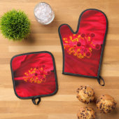 Hibiskus Ofenhandschuh & Topflappen-Set (Oben Unten)
