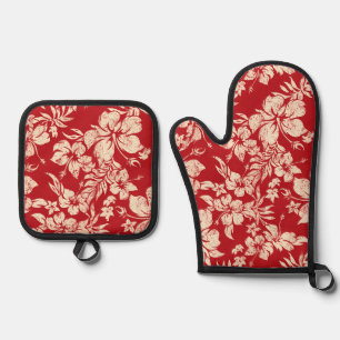 Hibiskus Pareau erschüttert Hawaiianisch Rot Ofenhandschuh & Topflappen-Set
