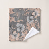 Hibiskus Petals und Blätter Grau Blush Blue Shades Badhandtuch Set (Waschlappen)