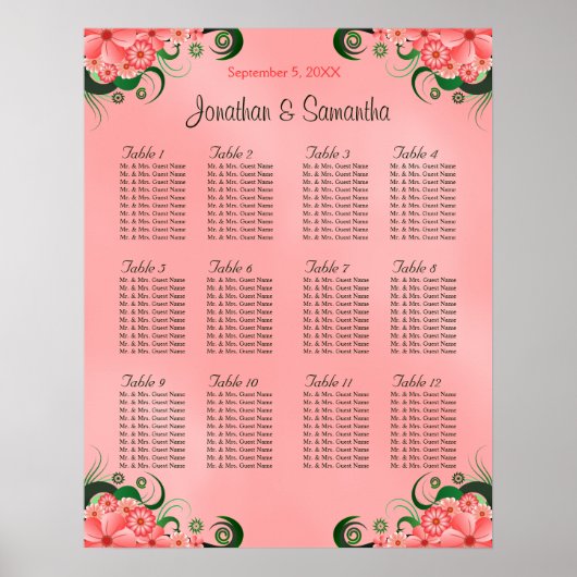 Hibiskus Pink DIY 12 Tische Hochzeitstabelle Poster (Vorne)