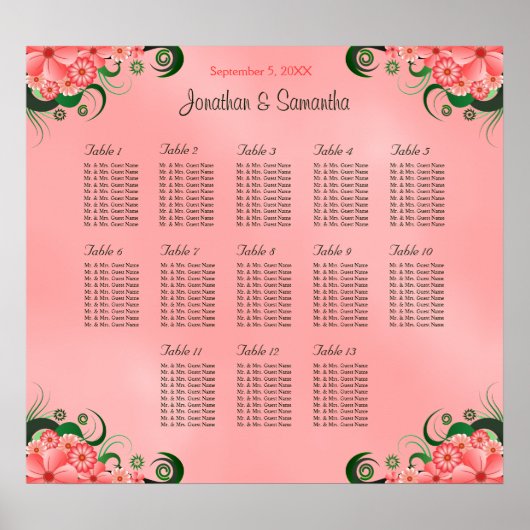 Hibiskus Pink DIY 13 Tische Hochzeitstabelle Poster (Vorne)