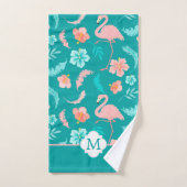 Hibiskus Pink Flamingo Tropical Monogram Badhandtuch Set (Handtuch)
