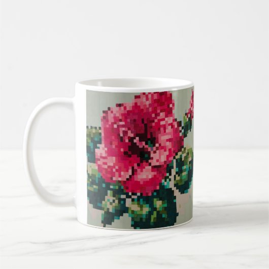 Hibiskus Pixel Art Blumenpastel und Farbtöne Kaffeetasse (Links)