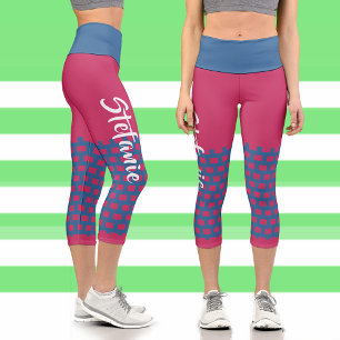 Hibiskus Red-Blue Geometric Muster Pop Art Custom Capri Leggings